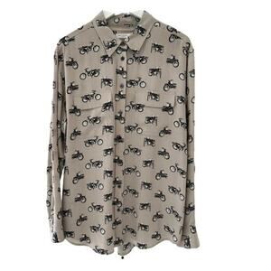 Equipment Femme Motorcycle Print 100% Silk Signature fit Button Up Size M